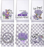 Set of 6 Lavender Kitchen Towels Purple Floral Dishtowels Rustic Absorbent by Boyiee