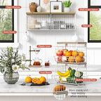 White Fruit Storage Basket for Kitchen Counter Set of 2, Wall Mount Wire Fruit - Image 6