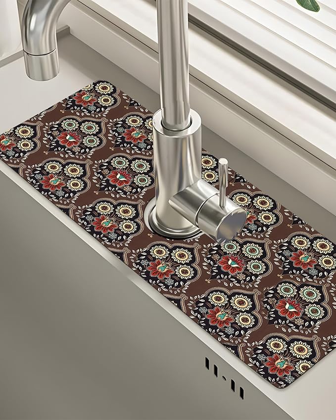 Patterned Sink Faucet Mat Kitchen Splash Guard Super Absorbent Drying Mat by BnhjsdwTablecloth