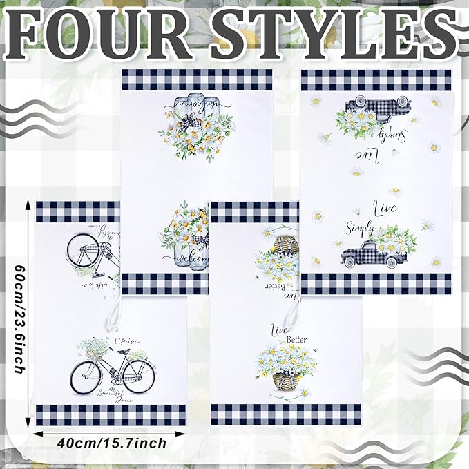 Geyoga 6 Pcs Spring Floral Kitchen Towels Flamingo Dish Hand Towels Sunflower - Image 3