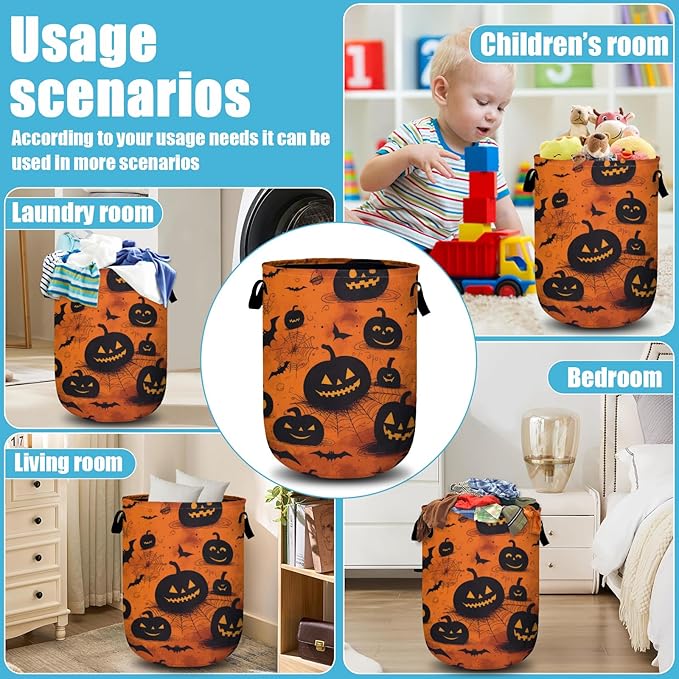 Spooky Pumpkin Laundry Basket, Halloween Laundry Hamper Collapsible Oxford Cloth - Image 7