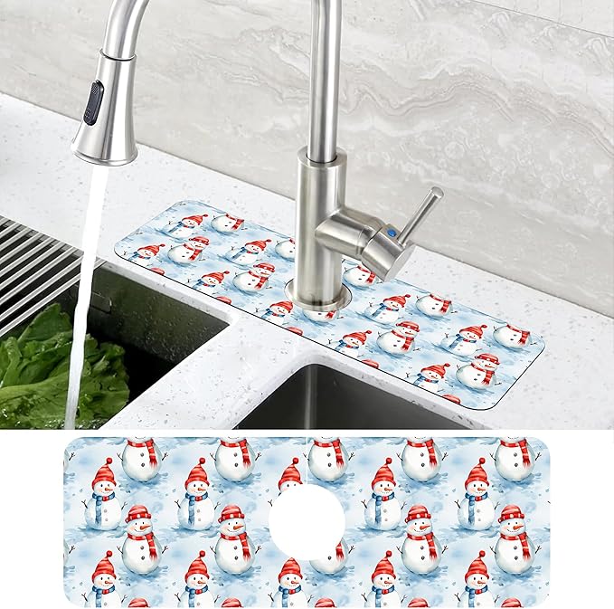 Christmas Snowman with Hat Kitchen Sink Splash Guard Mat Absorbent Fast Drying - Image 4