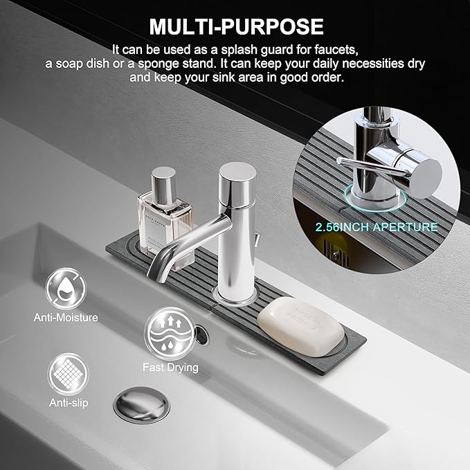 Faucet Mat for Kitchen Sink, Diatomite Fast Drying Stone Sink Tray, Super - Image 4