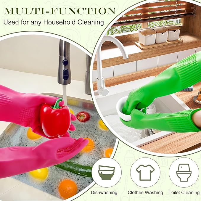 3 Pairs Rubber Dishwashing Gloves, Rubber Cleaning Gloves, Reusable Kitchen - Image 3