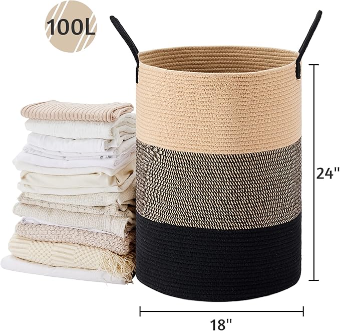 VIPOSCO Large Laundry Hamper, Tall Woven Rope Storage Basket - Image 5