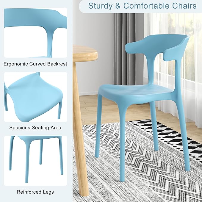 VECELO 4 Pack Plastic Stacking Chairs, Stackable Dining Chairs for Kitchen Restaurant Patio, Portable Indoor Outdoor Use, No Assembly Required, Blue - Image 6