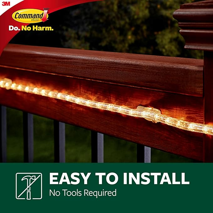 Command Outdoor Rope Light Clips, 12 Hooks and 16 Command Strips, Damage Free - Image 4