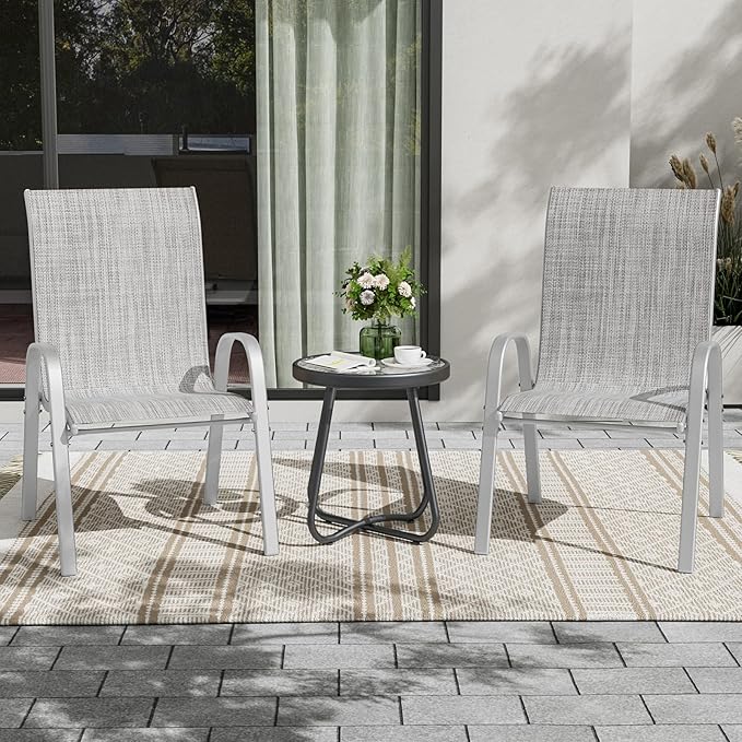 UDPATIO Patio Chairs Set of 2, Stackable Silver Outdoor Dining Chairs with High Back, Breathable Textilene Fabric Outdoor Chair All Weather, 350LBS Capacity for Garden, Backyard (Light Grey) - Image 2