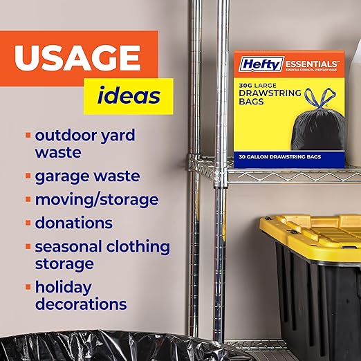 Hefty Essentials Drawstring 30 Gallon Trash Bags, Bulk Black Garbage Bags - Image 4