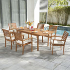 OC Orange-Casual Stackable Patio Dining Chairs Set of 6, Outdoor Acacia Wooden Chairs w/Armrest & Removeable Fabric Cushion, for Porch, Backyard, Garden, Indoor, Beige - Image 6