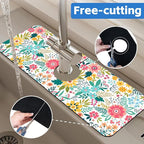 Colorful Floral Leaves Berries Kitchen Sink Splash Guard Mat Absorbent Fast - Image 7