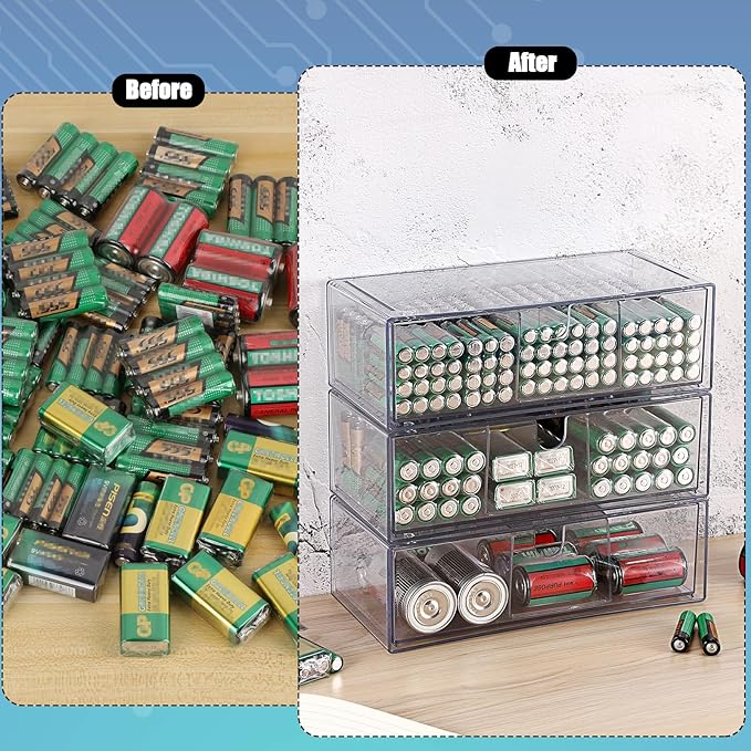 BTSKY 3 Pack Clear Acrylic Battery Storage Organizer - Image 5