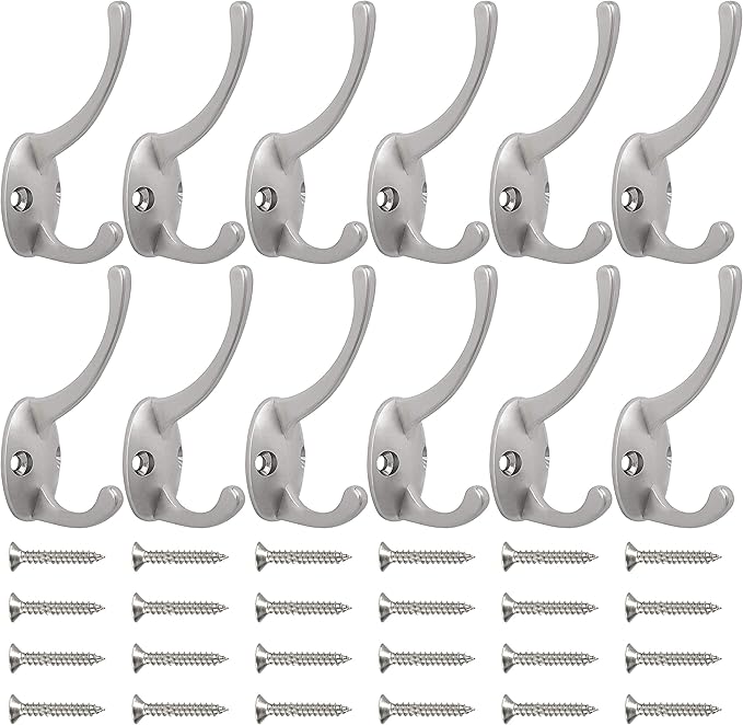 IBosins 12 Pack Silver Coat Hooks Wall Mounted - Image 2