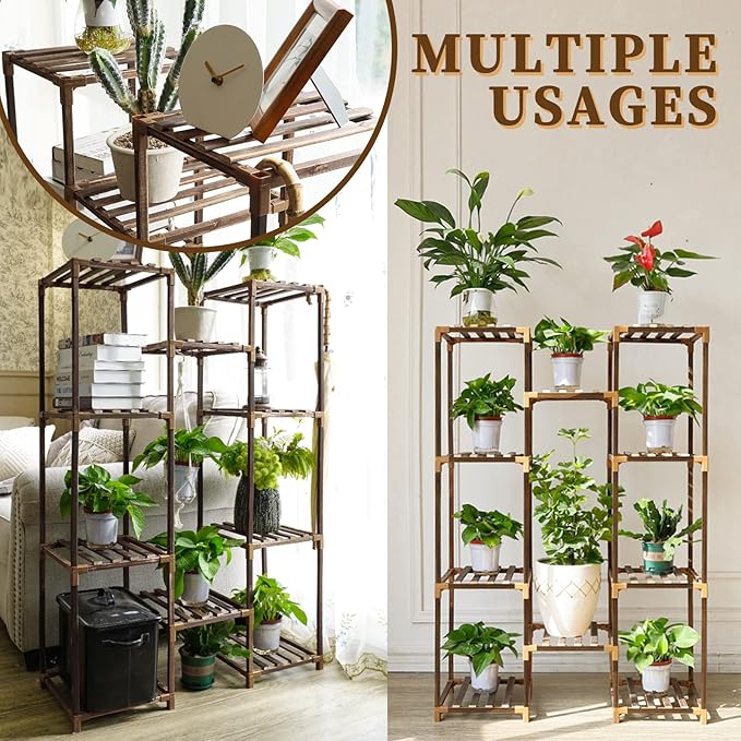 Uneedem Plant Stand Indoor Outdoor, Tall Plant Shelf for Multiple Plants, 10 tiers 11 Pot Large Plants Holder Rack Wood Plant Shelves for Room Corner Balcony Garden Patio - Image 4