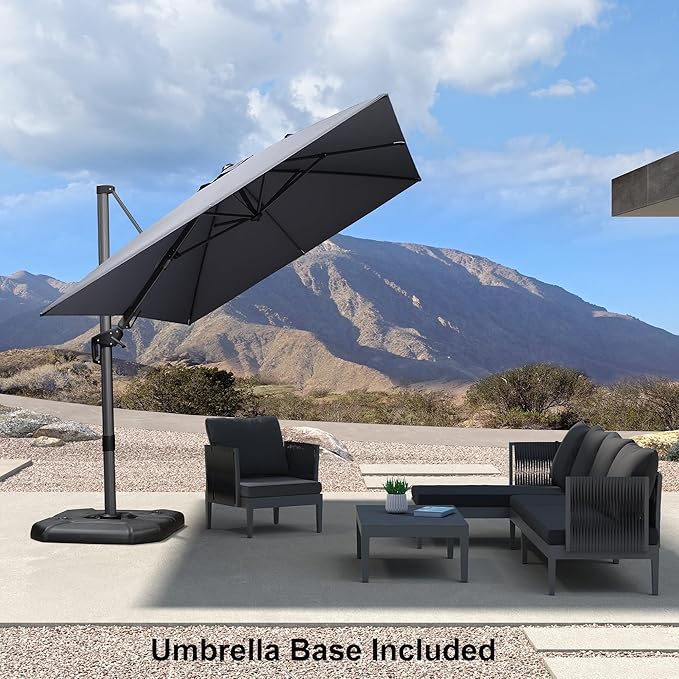 PURPLE LEAF 8.2' X 11.5' Tilting Patio Umbrella with Base Outdoor Cantilever Swivel Rectangle Umbrella Offset Umbrella with 360-degree Rotation for Garden Deck Pool Patio Light Grey - Image 2