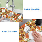 70s Retro Orange Floral Kitchen Sink Splash Guard Mat Absorbent Fast Drying Mat - Image 5