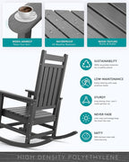 SERWALL Oversized Rocking Chair, Outdoor Rocking Chair for Adults, All Weather Resistant Porch Rocker for Lawn Garden, Grey - Image 3