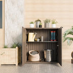 Indoor Outdoor Storage Cabinet Waterproof with 1 Shelf, Plastic Outdoor Storage Cabinets for Patio/Garden/Backyard, Size 34.3''L*15''W*36.2''H(Brown) - Image 2
