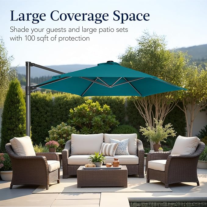 Best Choice Products 10ft Offset Cantilever Hanging Market Patio Umbrella, Smooth 360° Rotation, 8 Sturdy Ribs, Easy Adjustment - Cerulean - Image 4