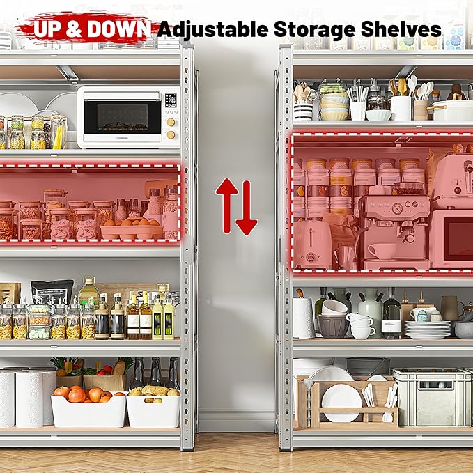 REIBII 2020LBS Garage Shelving Heavy Duty 5 Tier Storage Shelves Adjustable Metal Shelving for Basement, Warehouse, Pantry, Closet, Kitchen, Easy Assembly, 72" H x 35.55" W x 16" D, Galvanized - Image 7