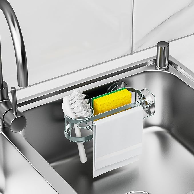 Cisily Sage Green Kitchen Sink Caddy Sponge Holder in the Sink, Stainless Steel - Image 6