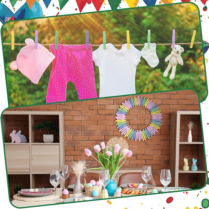 Weysat 120 Pcs Easter Colored Clothes Pins 2.9" Wooden Easter Clothesline Clips - Image 4