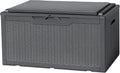 Flamaker Deck Box with Cushion 100 Gallon Waterproof Resin Storage Box with Air Rod Indoor Outdoor Lockable Storage Bench for Patio Furniture, Tools, Pool Accessories (Gray) by Flamaker