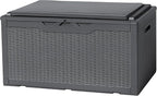 Flamaker Deck Box with Cushion 100 Gallon Waterproof Resin Storage Box with Air Rod Indoor Outdoor Lockable Storage Bench for Patio Furniture, Tools, Pool Accessories (Gray) by Flamaker