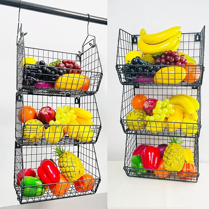 3 Tier Hanging Foldable Wire Baskets Closet Organizer Clothes Shelves - Image 4