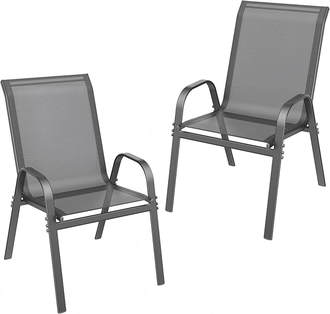 ONBRILL Patio Chairs set of 2, Easy Assembly Stackable Outdoor Dining Chairs with Wide Seat and Sturdy Metal Frame, Breathable All Weather Textilene Outdoor Chairs Set of 2 for Deck, Pool, Porch, Grey by ONBRILL