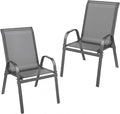 ONBRILL Patio Chairs set of 2, Easy Assembly Stackable Outdoor Dining Chairs with Wide Seat and Sturdy Metal Frame, Breathable All Weather Textilene Outdoor Chairs Set of 2 for Deck, Pool, Porch, Grey by ONBRILL