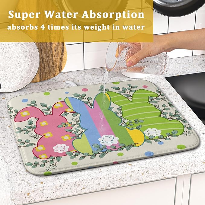 Easter Dish Drying Mat for Kitchen Counter Cute Bunny Rabbit Festival Seasonal - Image 7