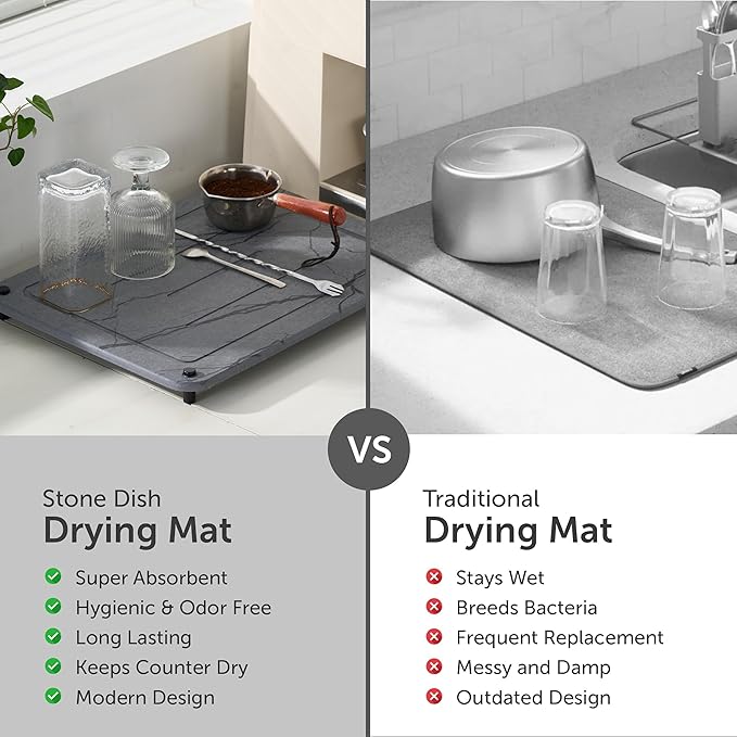 Stone Drying Mat for Kitchen Counter + Sink Caddy | 15.7"x11.8" Diatomaceous - Image 8