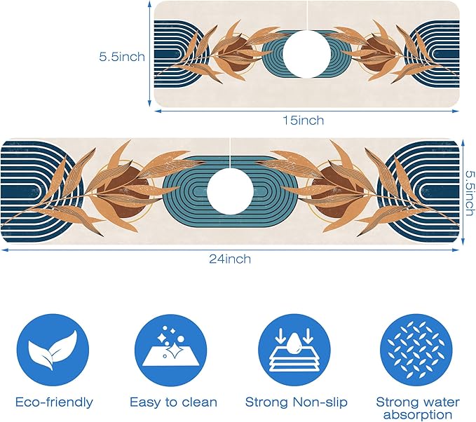 Abstract Blue Minimalistic Sink Faucet Absorbing Mat Sink Splash Guard Faucet - Image 3