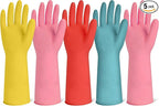 Rubber Cleaning Gloves for Dishwashing-5 Pairs Colorful Reusable Household by XGUNION
