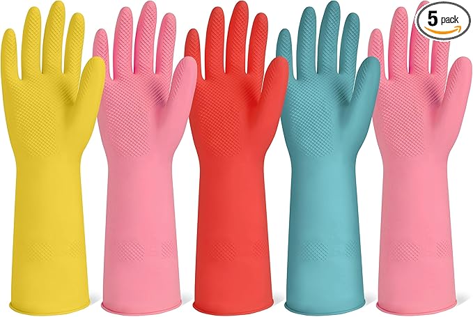 Rubber Cleaning Gloves for Dishwashing-5 Pairs Colorful Reusable Household by XGUNION