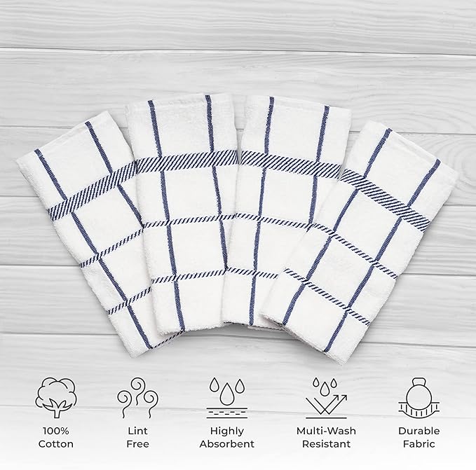 100% Cotton Terry Dish Towels, 4 Pack Checks, 16 x26 Inches, Super Soft and - Image 2