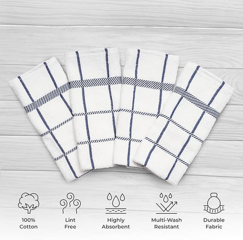 100% Cotton Terry Dish Towels, 4 Pack Checks, 16 x26 Inches, Super Soft and - Image 2