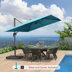 PURPLE LEAF 9'×11.5' Cantilever Patio Umbrella with Base Rectangle Offset Outdoor Umbrella Cover with Zipper for Garden Deck Pool Turquoise Blue - Image 2