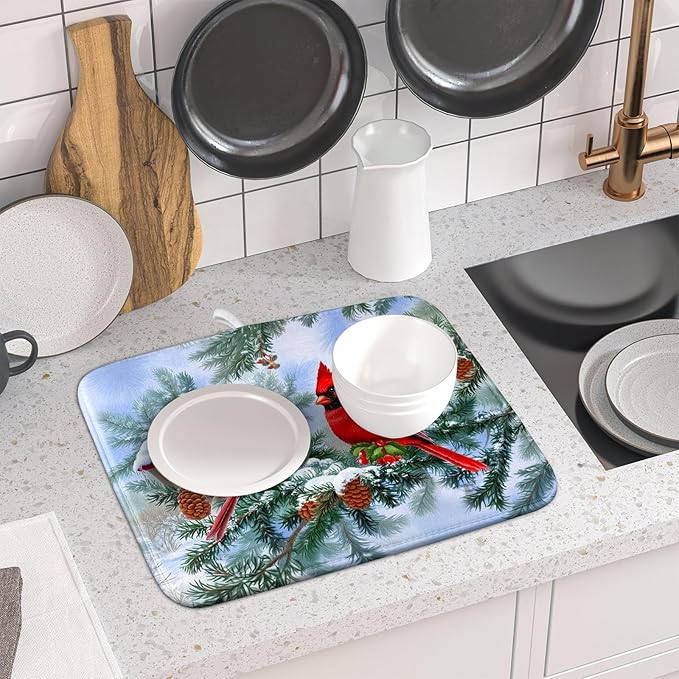 Winter Red Cardinal Bird Dish Drying Mat - Image 6