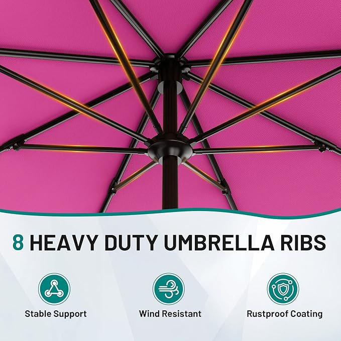 AreShark 9 FT Patio Umbrella for Outdoor, Outdoor Table Umbrella with Push Button Tilt and Crank, Outdoor Patio Umbrellas with 8 Sturdy Ribs for Market, Garden, Pool (Rose Pink) - Image 3