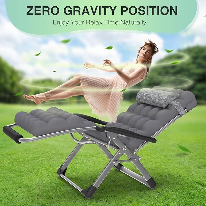 Suteck Oversized Zero Gravity Chair,33In XXL Lounge Chair w/Removable Cushion&Headrest, Reclining Camping Chair w/Upgraded Lock and Footrest, Reclining Patio Chairs Recliner for Indoor Outdoor,500LBS - Image 6