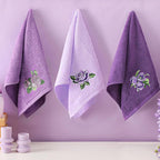 3 Pcs Purple Rose Hand Towels Lavender Purple Bathroom Decor Embroidered Floral - Image 6