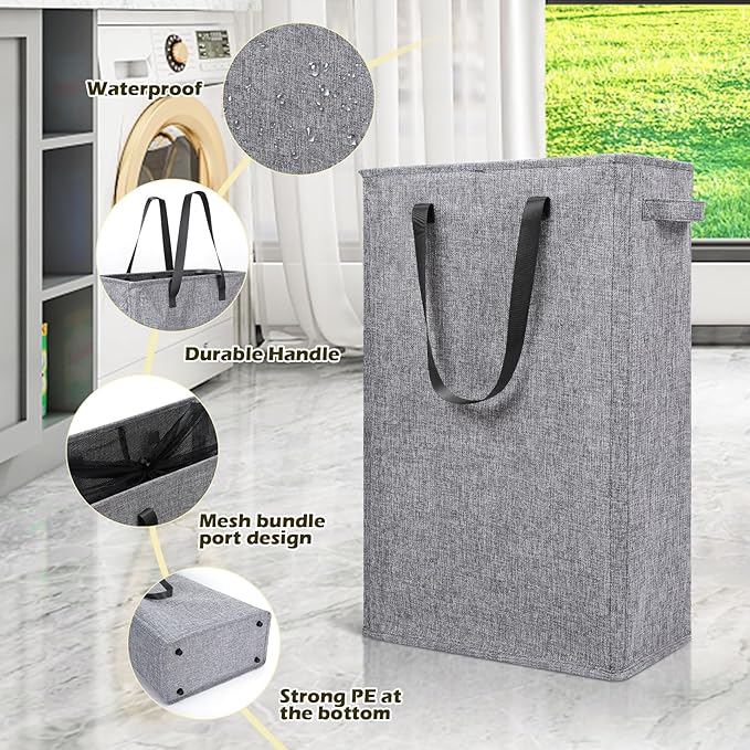 Odonata Slim Laundry Hamper Handles Collapsible Laundry Basket Thin Dirty - Image 5