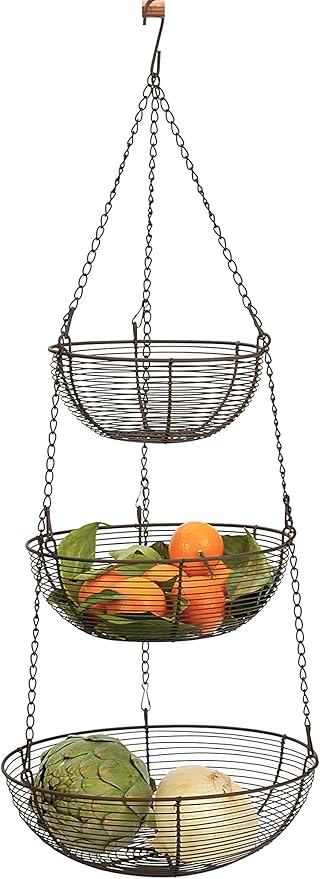 RSVP International Hanging Storage Collection 3-Tier Baskets, Bronze Woven Wire - Image 3