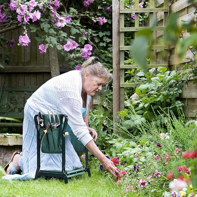 2-in-1 Garden Kneeler & Seat, Folding Seat w/EVA Foam Kneeling Pad & Removable Tools Pouch, Sturdy Steel Frame, No Assembly, Portable Heavy Duty Garden Stool for Women & Men - Image 2