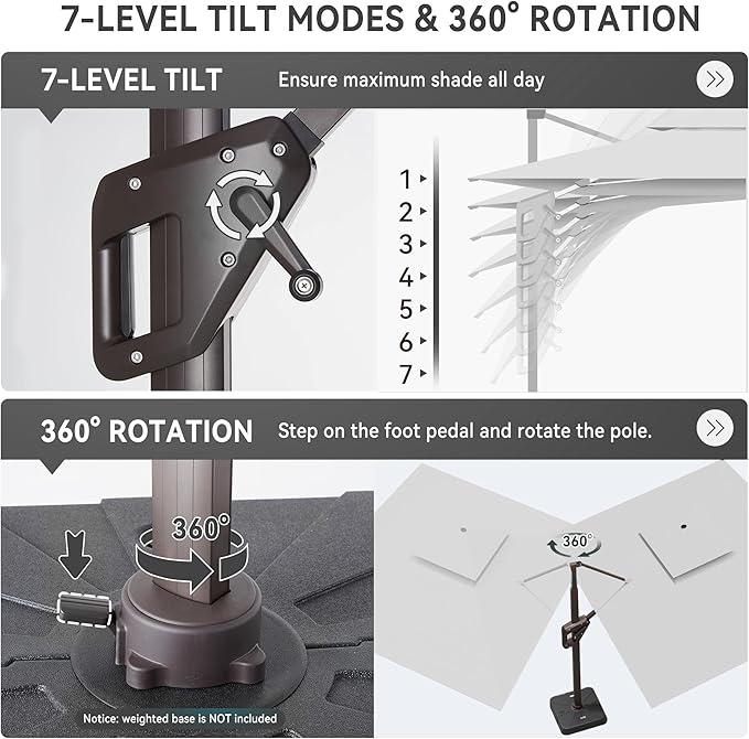 10 X 13 FT Cantilever Outdoor Patio Umbrella with Led Lights Large Heavy Duty 360° Rotation Double Top Offset Rectangular Umbrellas for Backyard Garden Pool Outside Deck, Fog Grey - Image 5