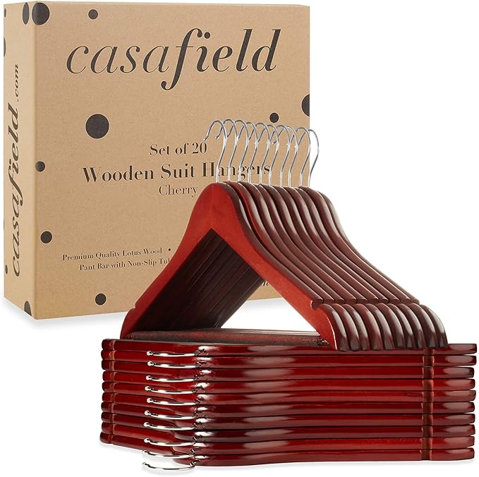 Casafield - 20 Cherry Wooden Suit Hangers - Premium Lotus Wood - Image 6