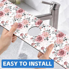 Pink Rose Floral Kitchen Sink Splash Guard Mat Absorbent Fast Drying Mat Faucet - Image 6