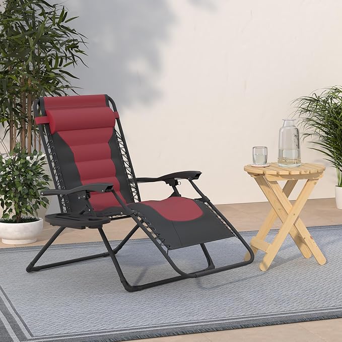 Best Choice Products Oversized Padded Zero Gravity Chair, Folding Outdoor Patio Recliner, XL Anti Gravity Lounger for Backyard w/Headrest, Cup Holder, Side Tray, Polyester Mesh - Burgundy - Image 2